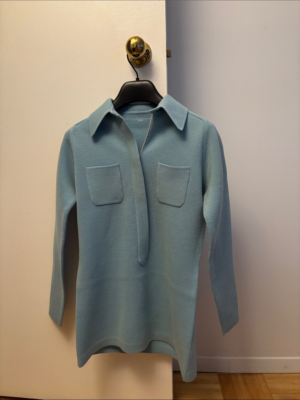 Light Blue Collared Knit Sweater Top - Women's